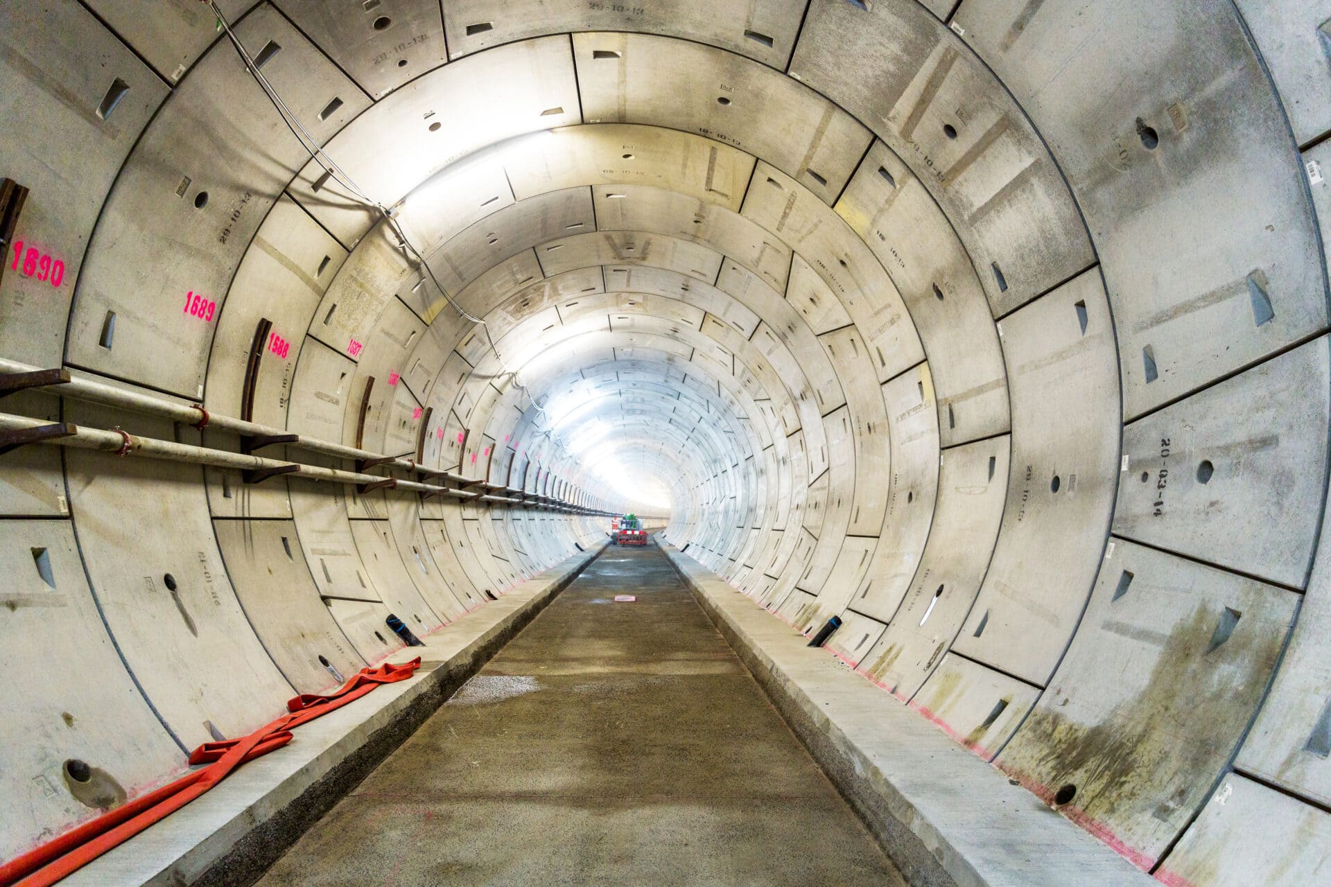 LONDON, 10 APRIL 2015: Section of new rail tunnel, under construction for the London Crossrail Project at North Woolwich, London, England, UK.