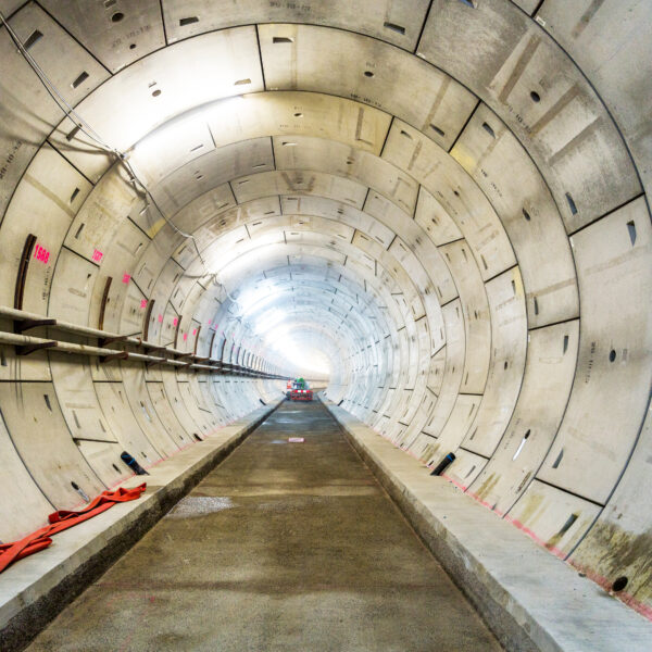 LONDON, 10 APRIL 2015: Section of new rail tunnel, under construction for the London Crossrail Project at North Woolwich, London, England, UK.